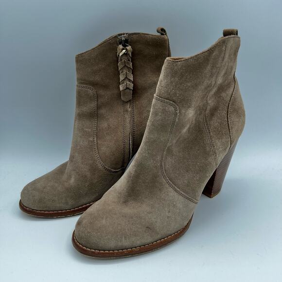 Joie Tan Suede Stacked Heel Ankle Boots Size 9.5 - Picture 2 of 9